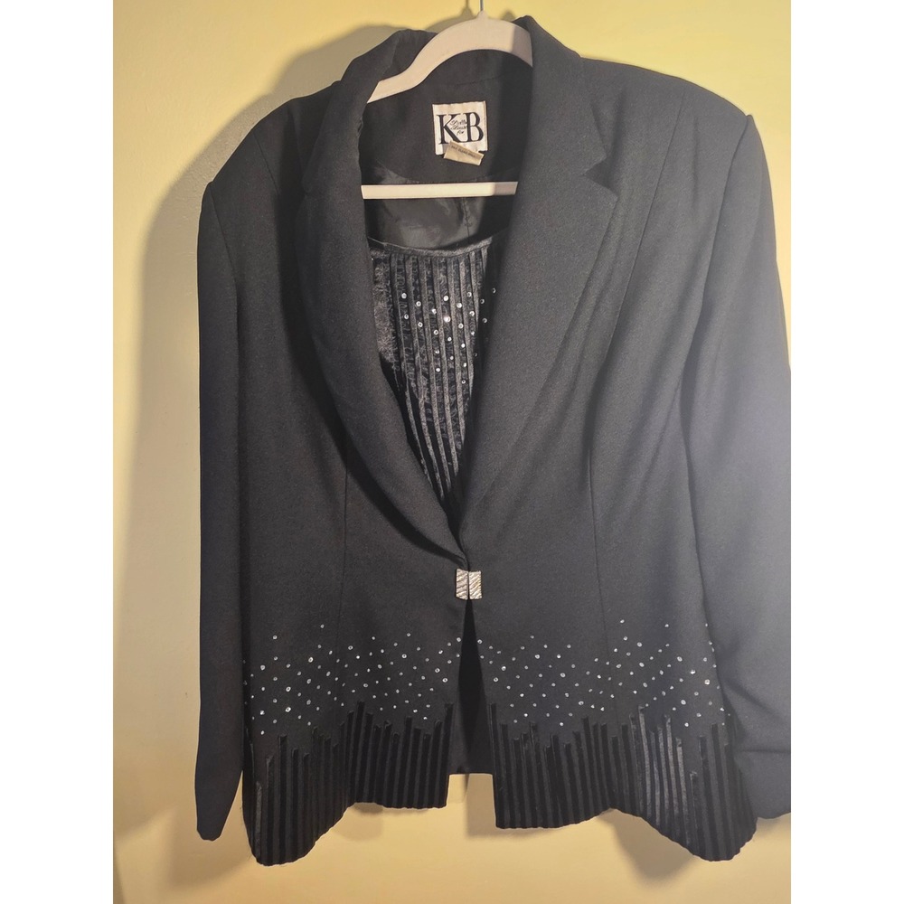 Stella Louise for KB Women Black Evening Blazer Rhinestone Velvet Trim Size 20